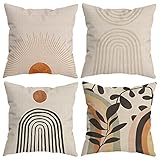 HUYAW Boho Abstract Sun Sunset Sunrise Line Plants Throw Pillow Covers, Boho Nature Gifts for Women, Nature Landscape Modern Art Pillow Cases 18 x 18 Inch Home Room Bed Sofa Decor Set of 4