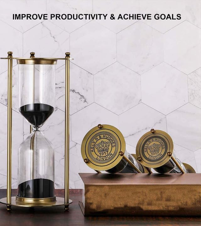 Miniatura 8 de Reloj de arena con temporizador de arena de 30 minutos, reloj de arena negra de latón vintage, reloj de arena de metal antiguo de 30 minutos, reloj