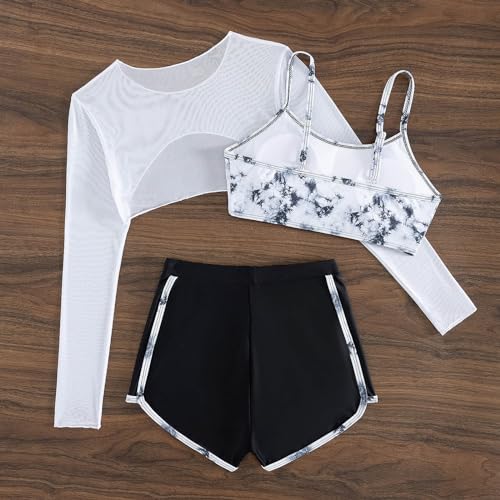 Girl's 3 Piece Swimsuits Long Sleeve Coverups Tops Kids Bathing Suits Bikini Swimsuit Cam𝗶 Top and Shorts3