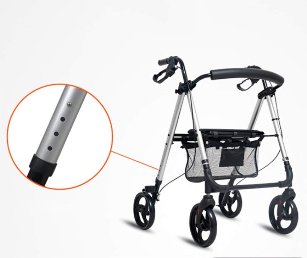 Sedia a rotelle,Pieghevole a quattro ruote in alluminio con maniglie imbottite per sedile Freni per il trasporto in rete per anziani Transit Travel Shopping