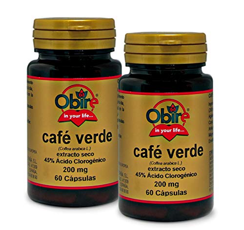 Obire | Café Verde 200 mg | 60 Cápsulas | Pack 2 Unidades | Extracto Seco | 45% Ácido Clorogénico | Ideal en Dietas de Adelgazamiento | Ayuda a Aumentar el Efecto Saciante