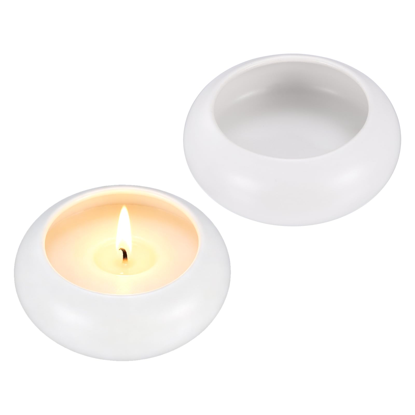 sourcing map 2Pcs Pebble Tea Light Candle Holder, 3cm Height Tealight Candle Holder Handcrafted Ceramic Decorative Calming Home Decor Accent for Table Centerpiece Wedding, White