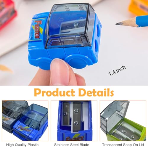 Image of Climberty Car Pencil Sharpener for Kids, Set of 5 Dual Hole Manual | Neat Point Sharpening, Helps Reduce Breakage, Compact Design, Desk and Classroom Use, Simple Handheld Operation
