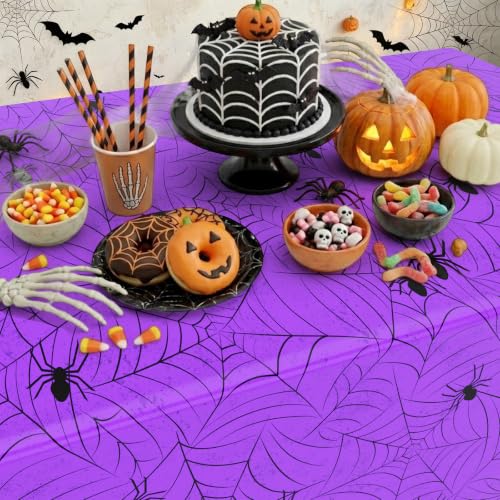Image of TREWAVE 6-Pack Halloween Spiderweb Plastic Tablecloth 54 inch x 108 inch,Mix | Waterproof Plastic Tablecloth, Rectangular Shape, Easy Cleanup, Ideal For Halloween Party And Backdrop Decor