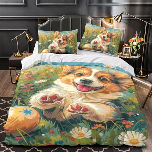 Ensemble de lit Corgi 3D 140x200 parure microfibre chambre ado - 4