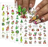 Christmas Nail Art Stickers Funny Cartoon Green Monster Design 3D Self-Adhesive Nail Decals Xmas...
