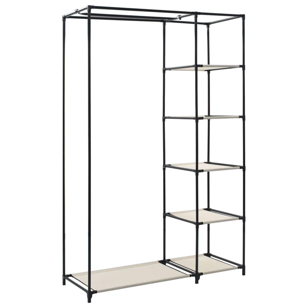 Creme Klappschrank 110 x 45 x 175 cm in Stoff, Stoffschrank, Klappschrank mit Aufhängungsstange, Kleiderbügel, Aufbewahrungsständer für Taschen, Spielzeug, Schuhe, Wohnzimmer, Schlafzimmer
