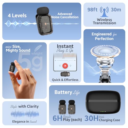 Image of UTECTION by VOOK Wireless Mic with Noise Cancellation - Clip-On Collar Mic for iPhone & Android | Long Battery | Mic Wireless for YouTube, Vlogging & Video Recording