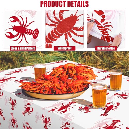 Image of Kochorie 100 Ft x 54 Inch Crawfish Party Tablecloth Roll with Cutter Box Waterproof Plastic Lobster Table Cover for Crawfish Birthday Party Supplies Decorations