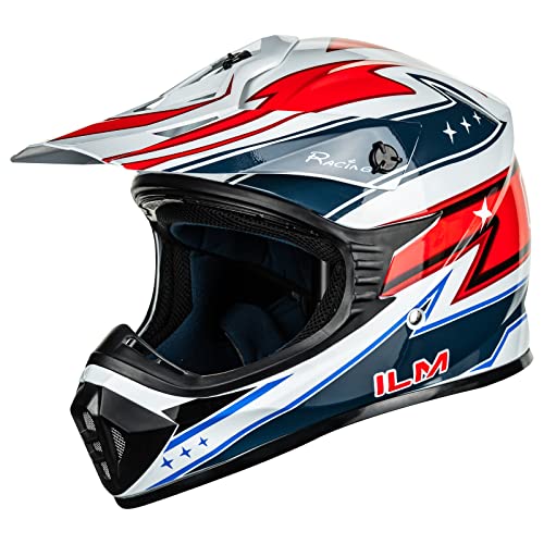 ILM Adult Dirt Bike Helmet DOT Model 128S (Red Blue, Medium)