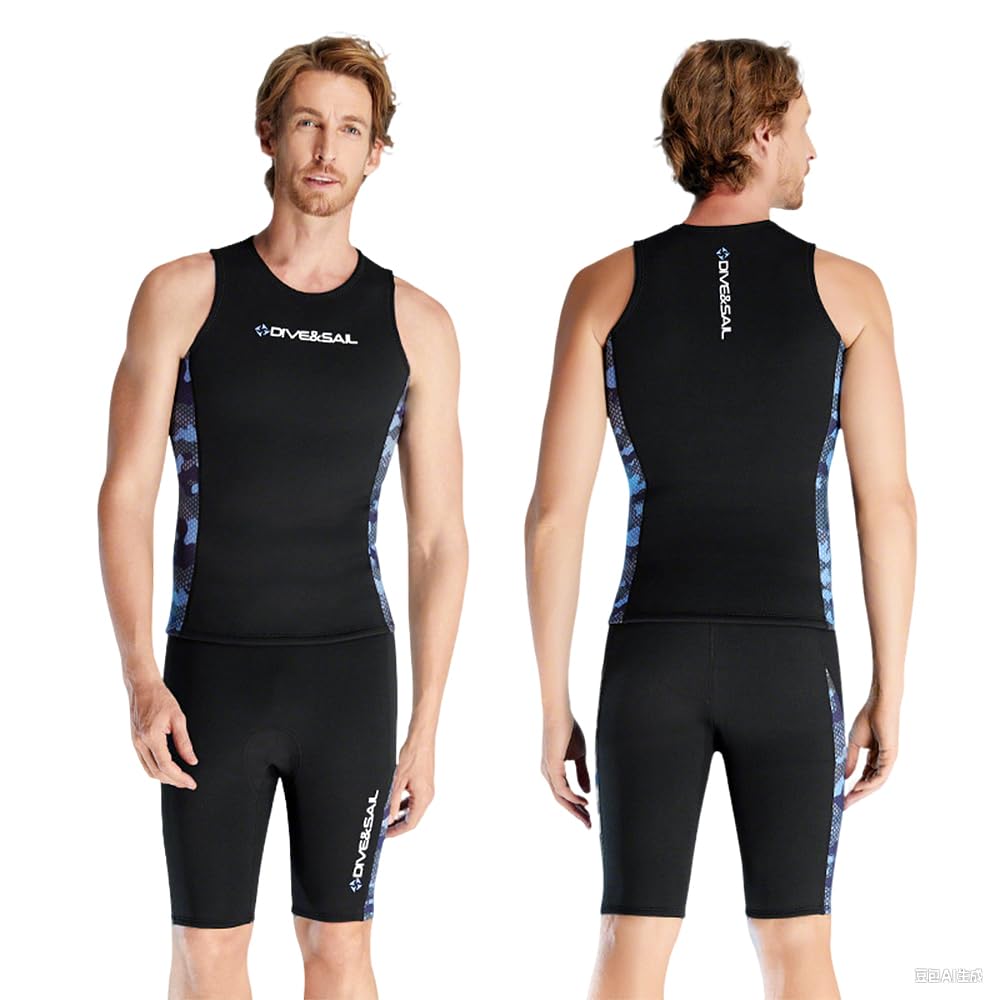 Herren-Neoprenanzug-Weste, 2 mm Neopren, ärmelloses Oberteil zum Tauchen, Kanufahren, Schwimmen mit Nylon, 10 % Material zum Surfen