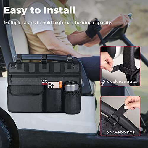 Kemimoto Armrest Side Bag Portable For Golf Cart, Wheelchair, Walker, Office Chair, Large Golf Cart Armrest Storage Organizer With Multiple Pockets Compatible With Club Car, Ezgo, Drive, Icon, Black #TOP5