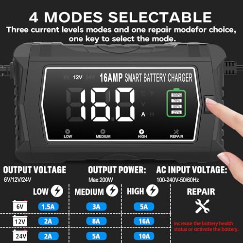 lifepo4 Charger 16-Amp Fully-Automatic Maintain,6V/12V/24V Lead-Acid(AGM/Gel/SLA)/Lithium lron LiFePO4 Trickle Charger,Pulse Repair Car Battery Charger,Deep Cycle - Thumbnail 4