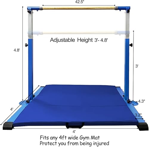 Miniatura 4 de Barra de gimnasia con alfombrilla para entrenamiento en interiores en casa, barra horizontal para niños y niñas, brazos ajustables de 3 a 5 pies,