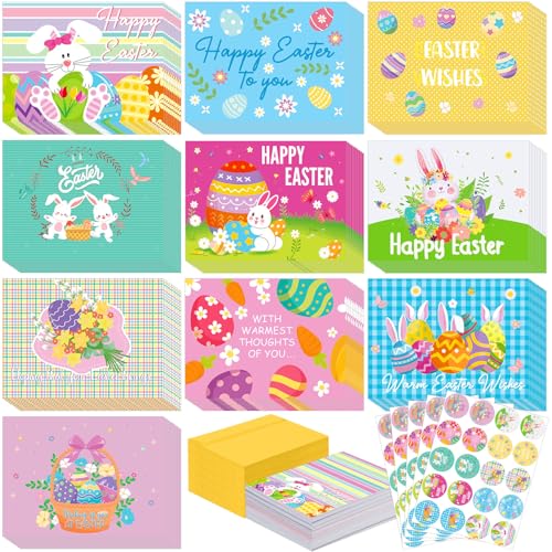 Yeaqee 100 Pack Easter Cards with Envelopes and Sticker Cute