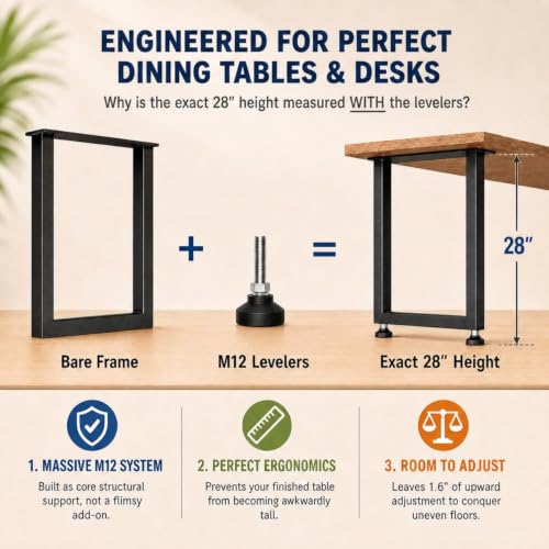 Image of 28 inch Heavy Duty Square Metal Table Legs, 28x24 Inch, Set of 2