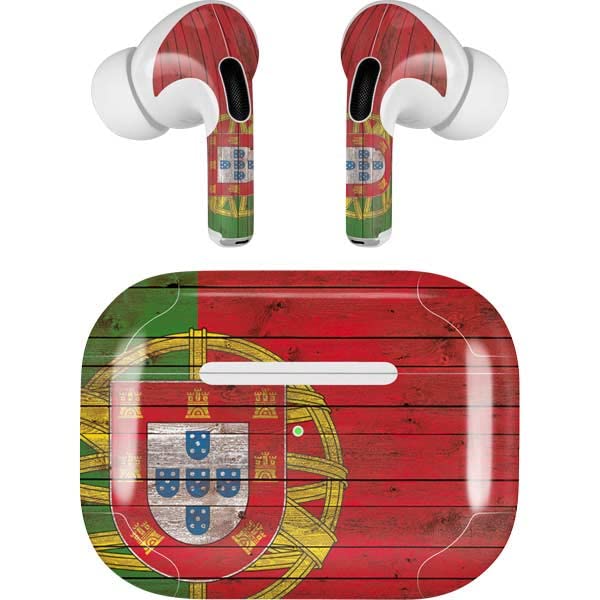 Skinit Decal Audio Skin Compatible with Apple AirPods Pro (2rd Gen, 2022) - Skinit Originally Designed Portuguese Flag Dark Wood Design