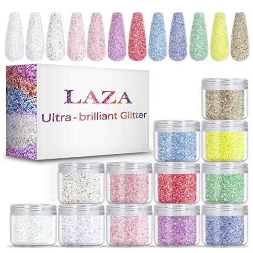 Laza 12 Colors Nail Art Glitter Sea Salt Powder Crystal Diamond Holographic Glitter Sugar Effect Nail Powders Candy Color Sandy Dust Sequins For Nail Art Tips Decoration Diy Crafts - Ice Cream #TOP12