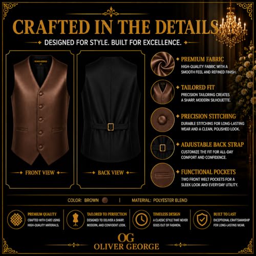 Image of Oliver George 4pc Men's Solid Formal Suit Waistcoat Tuxedo Dress Vest Necktie Bowtie Handkerchief Set for Suit or Tuxedo