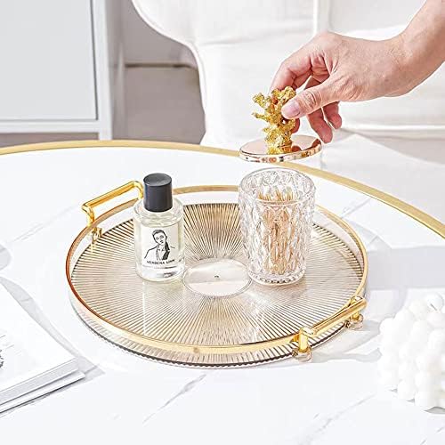 Acrylic Vanity Tray with Gold Handles, Decorative Serving Tray for Jewelry Comestic Candle Dish Plate, Vanity Counter Bathroom Table Organizer (Amber)