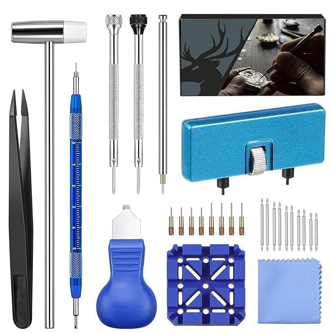 28 in 1 Watch Repair Kit Battery Replacement Strap Adjustment Resizing Watch Link Pin Remover Watch Opening Professional Spring Bar Tool Set, Watch Band Link Pin Tool Set with Carrying Case(28 IN 1)