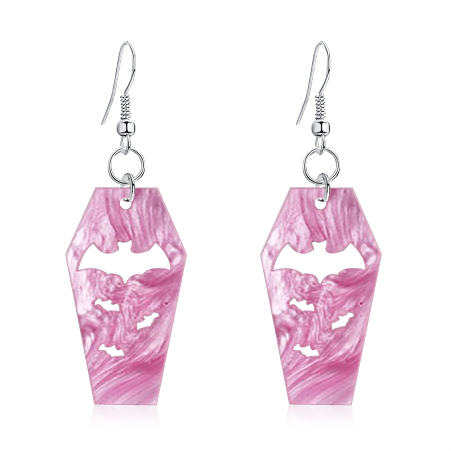 KVANU Unique Handmade Vintage Creative Black Cool Acrylic Bat Coffin Dangle Drop Earrings for Women Statement Animal Halloween