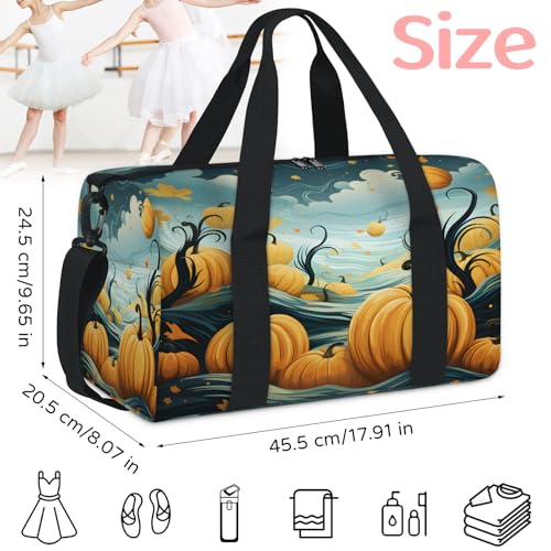 Magical Pumpkin Sea Travel Duffel Bag, Collapsible Sports Tote Gym Bag with Adjustable Shoulder Strap for Women Men, Lightweight Weekender Overnight Carry-On for Travel, Workout2