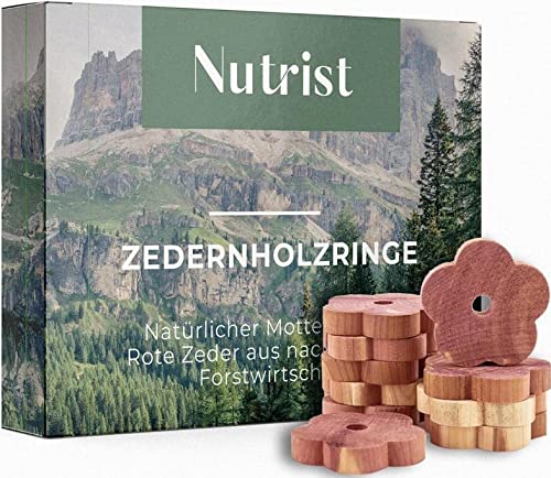 Preisvergleich Produktbild nutrist 30x Premium Zedernholz Ringe gegen Kleidermotten, Zeder Blumen als natürlicher Mottenschutz im Kleiderschrank, chemiefreie Mottenfalle gegen Kleider Motten, 30 Zedernholzringe