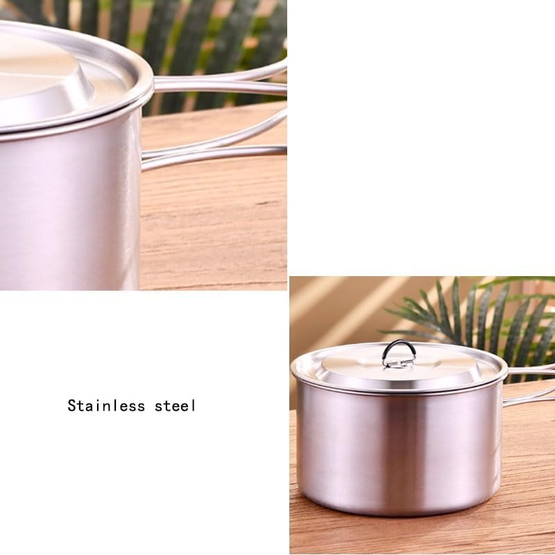 304 Stainless Steel Outdoor Pot Set for Camping Cooking Five Piece Portable Water Bottle Cookware for Outings