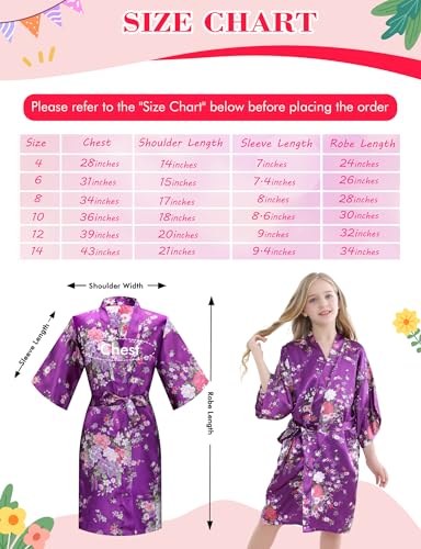 MORFORU 10pcs Girls Kids Silky Satin Daffodils Kimono Robe Sleepwear for Wedding Spa Birthday Party2