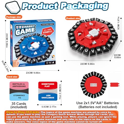 Word Game Family Board Games for Kids & Adults with 2 Modes,220 Topic Categories 24 Letters Pressing Games,Fun Fast-Paced Learning Game,35 Cards,LCD Display Timer,Christmas & Birthday Gifts,Red