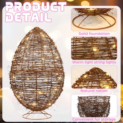 Colingmill 20 Inch Set of 2 Large Easter Porch Decor Outdoor, Rattan Eggs Topiary with 9.84ft LED Lights Easter Eggs Decoration for Home Outdoor Indoor Porch Garden Farmhouse Spring Decoration by Colingmill - Image 6