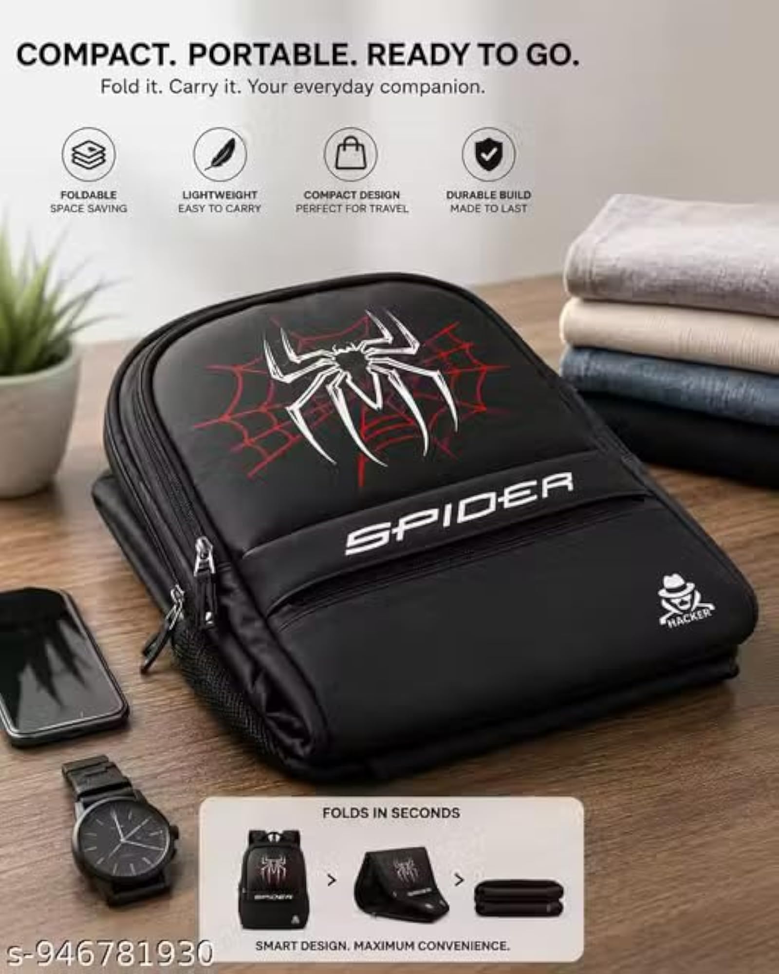 Stylish Spider Design Backpack, 25L Laptop Bag for School