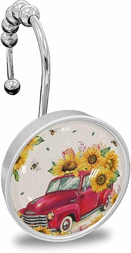 Miniatura 8 de Juego de 12 ganchos para cortina de ducha con palmeras de plantas tropicales, palmeras de verano, playa, anillos de cortina de ducha de cristal para