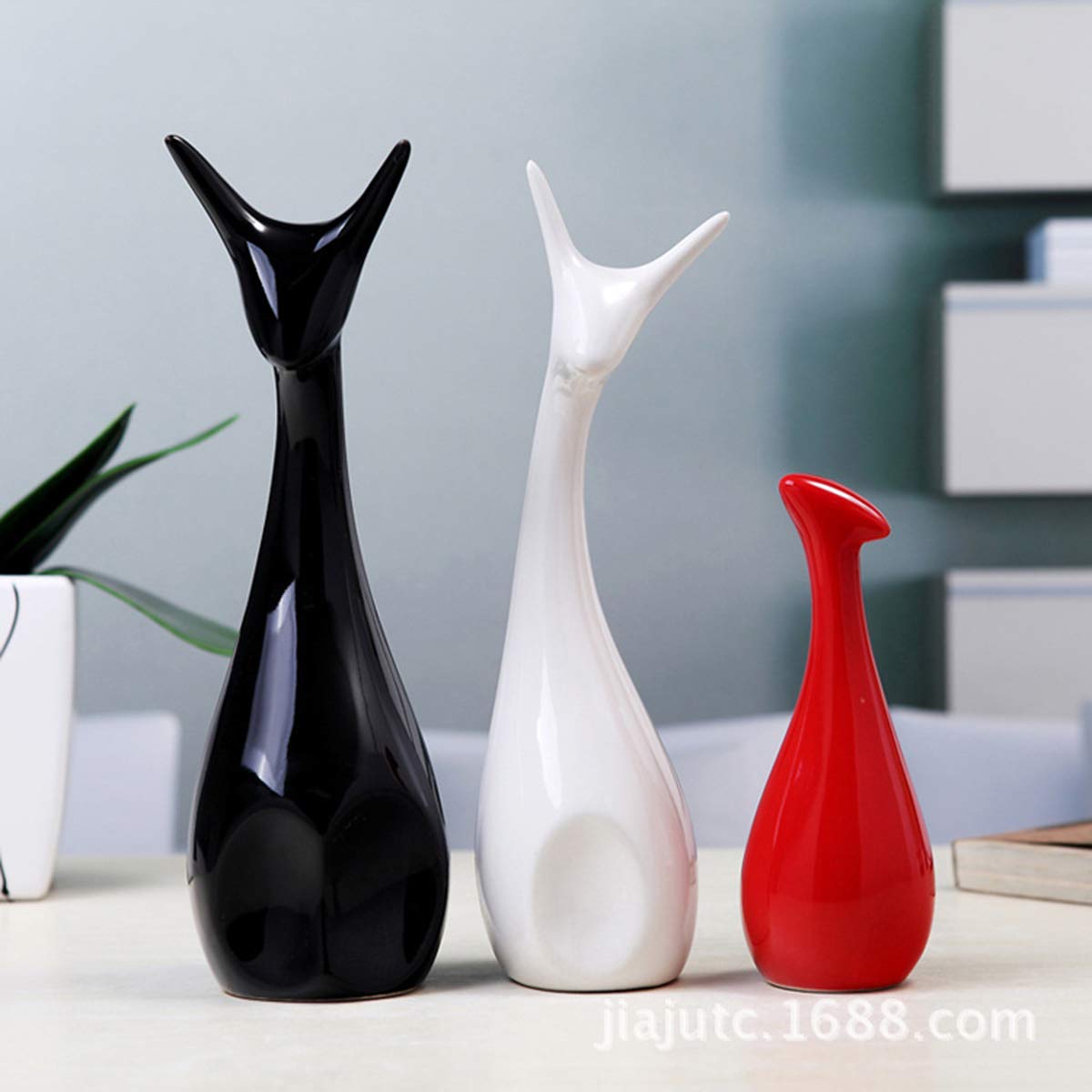 CCChaRLes 3 szt./zestaw rodzina jeleń ceramiczna figurka porcelanowa dekoracje czarne/białe/czerwone