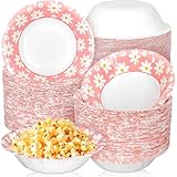 FYSUIMU 100Pcs Daisy Paper Bowls Pink White Flower Disposable Serving Bowls Floral Ice Cream Bowl for Spring Wedding Birthday Food Party Supplies