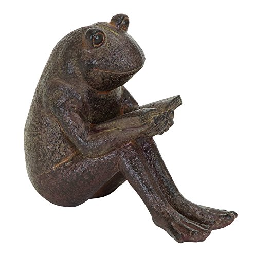 Benzara Quite Reading Garden Frog Statue