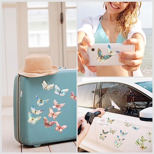 Molneso Iridescent Butterfly Stickers Set 80Pcs Waterproof Vinyl Decals With Clear Edges, Shiny Butterflies Cutouts In Sunlight For Water Bottles, Card Making, Laptop, Wall Decor, Party Decorations #TOP2