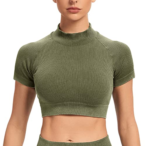Soutien-gorge sport à volants sans couture ajusté vert armée S - 2