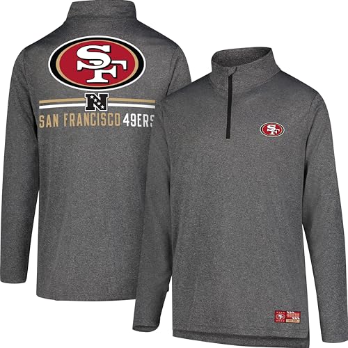 Ultra Game NFL Official Adults Super Soft Quarter Zip Long Sleeve T-Shirt - Unisex, San Francisco 49ers, Heather Charcoal, Large