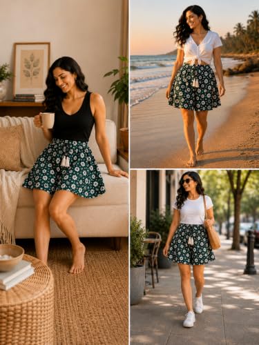 Image of B STORIES Women's Ultra-Soft Printed 100% Viscose Culotte Shorts | Soft Casual High Waist Lounge Shorts | Girls Ladies Stylish Quirky Casual Summer Beach Bottoms (S-XXL)