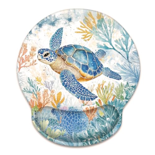WAVEYU Colored Mouse Pad for Desk with Wrist Rest,Desk Accessories,Turtle