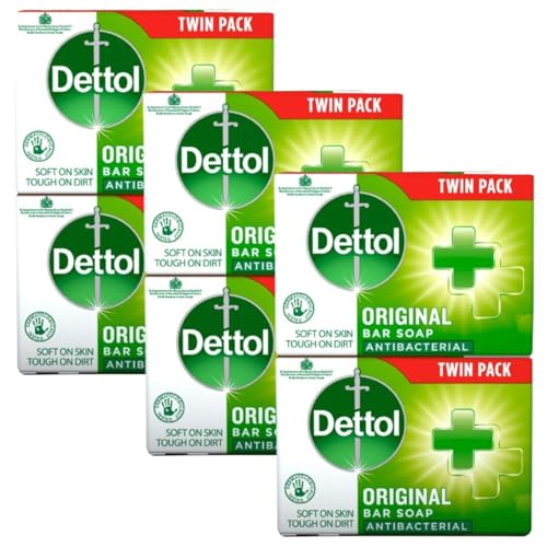 Dettol Soap Original Antibacterial Bar - 3 Twin Pack, 6 x 100g Antibacterial Hand & Body Soap Bar – Disinfects and Kills 99.99% of Germs, Ideal for Handwashing and Cleansing