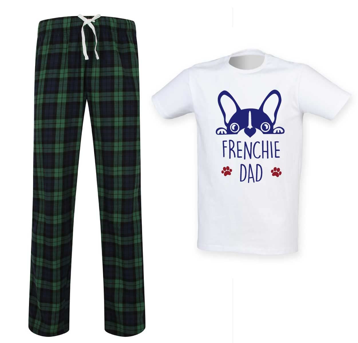60 Second Makeover Men's Green Limited Frenchie Dad Tartan Pyjama Set Fathers Day Pet Clothes Present French Bulldog