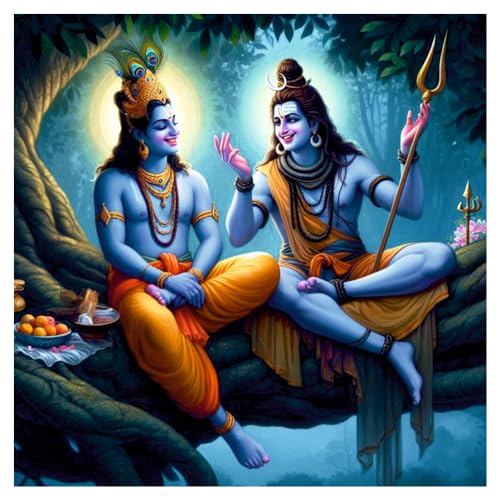 Shiv And Krishna Tree Wall Poster For Living Room, Pooja Room, Of...