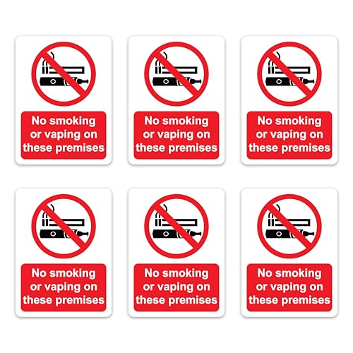 Dam Words 6 x No Smoking Signs for Premises | 100 x 75 mm Self Adhesive Durable & Weatherproof No Smoking or Vaping Signs for Premises | BS EN ISO 7010 Compliant