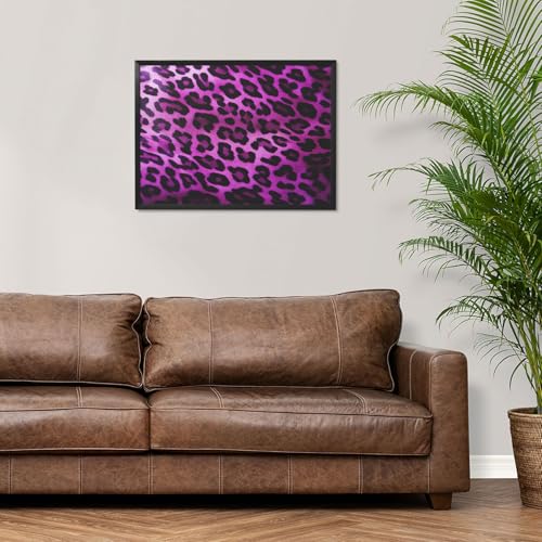 Peinture léopard violette sur toile anti-Uv avec cadre noir pour salle de bain
