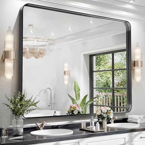 Hasipu Black Bathroom Mirror 50x40 Inch Rounded Rectangle Vanity ...