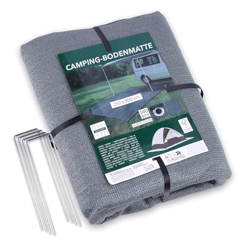 Tool & Tree Camping Bodenmatte 250x300 cm – Outdoor Teppich Wetterfest (Grau) – Vorzeltteppich für Wohnwagen, Zelt, Strand, Garten oder Terrasse – mit 4 Metallösen – Bodenschutzmatte