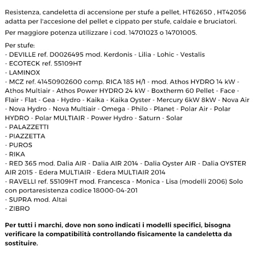 Easyricambi - Widerstand für Pelletofen 250 W 150 mm 140 mm; Durchmesser 9,9 mm; Gewinde 3/8; für Laminox - Palazzetti - Puros - Rika